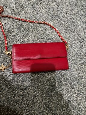 Louis Vuitton Red Leather Chain Crossbody Wallet - Women's Bag